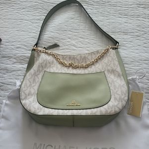 Michael Kors Eden Sage & Cream color Signature Bag With Gold Hardware/ Dust Bag